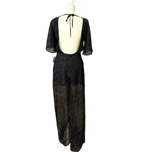 NWT Line & Dot Black & White Polka Dot Backless Wide Leg Jumpsuit  Sz Medium